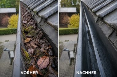 Dachrinnenreinigung Nürnberg – Vorher-Nachher-Ergebnis Dachrinnenreinigung Nürnberg – Dachrinne vor und nach der Reinigung